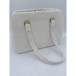 VINTAGE‎ Lumured Corde Beaded Handbag Purse MADE IN USA - Creamy White NEW
